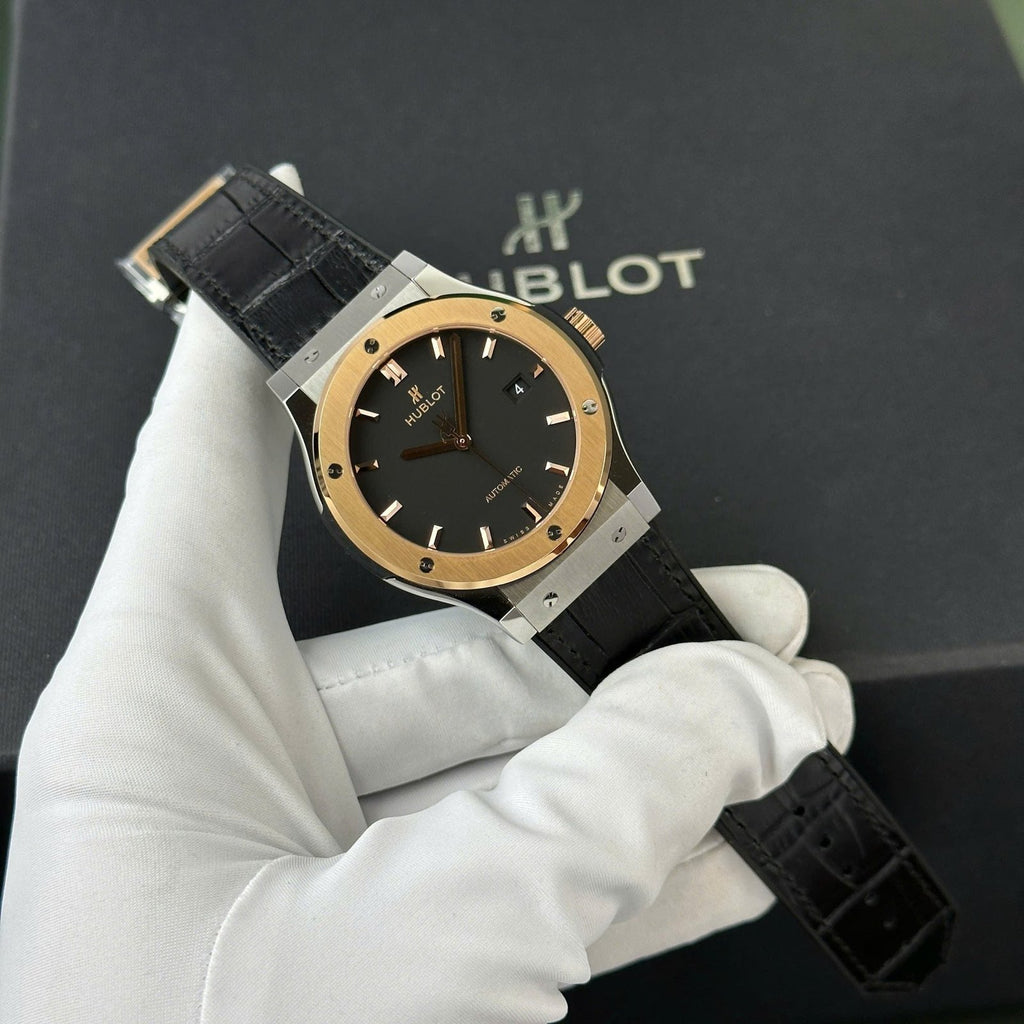 Hublot Classic Fusion Watch Black Dial King Gold Bezel 42mm