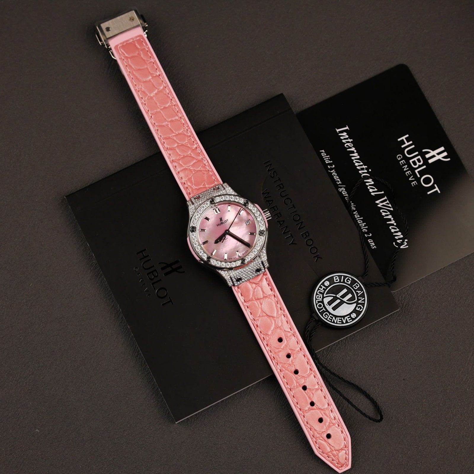 Hublot Classic Fusion Watch Mother Of Pearl Dial + Moissanite Diamonds 33mm