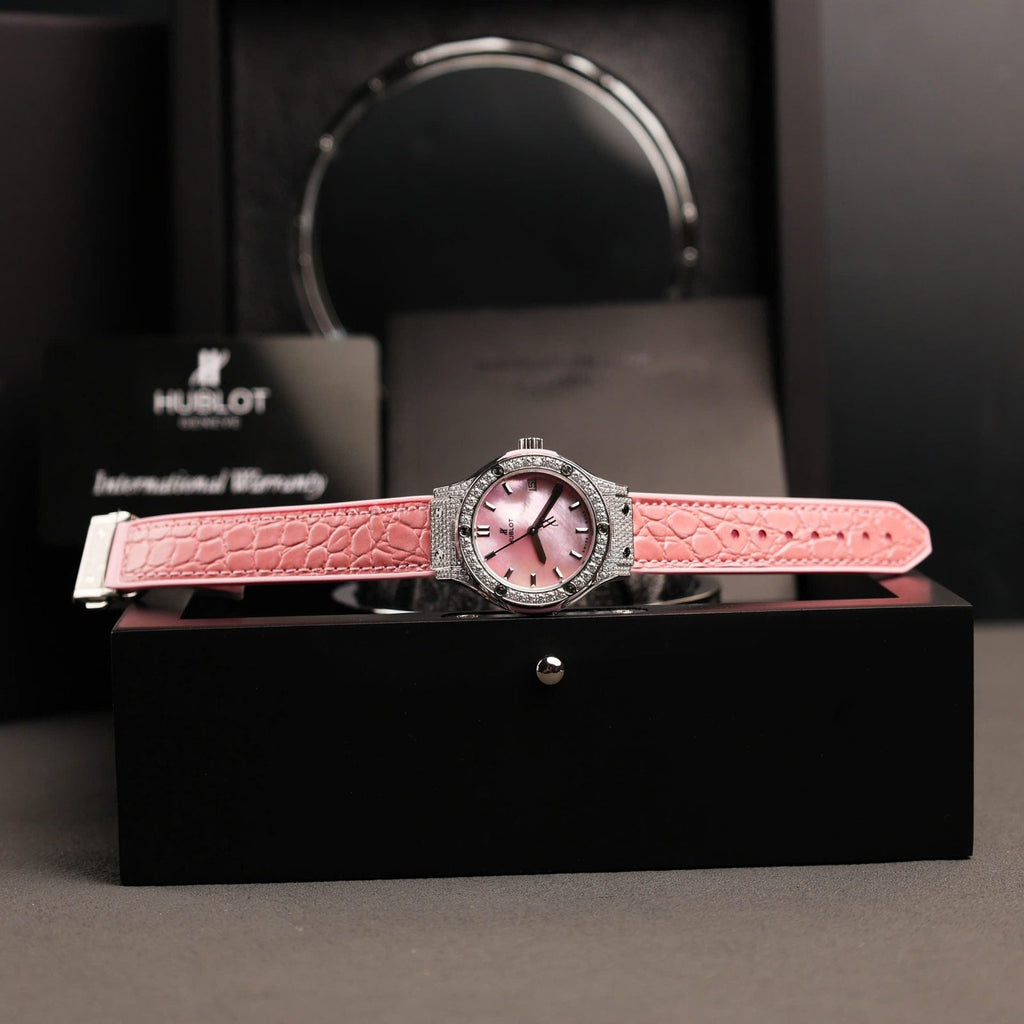 Hublot Classic Fusion Watch Mother Of Pearl Dial + Moissanite Diamonds 33mm