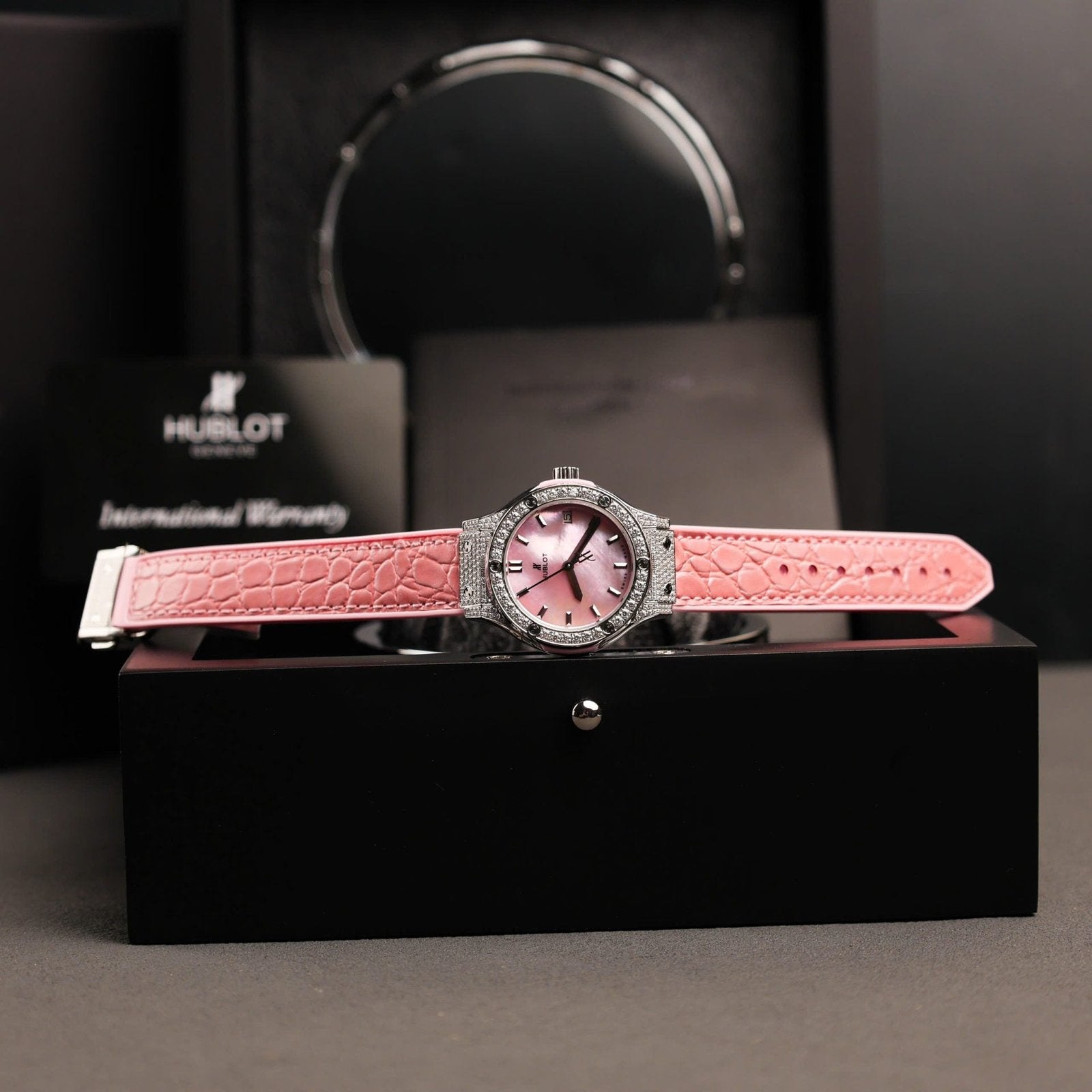 Hublot Classic Fusion Watch Mother Of Pearl Dial + Moissanite Diamonds 33mm