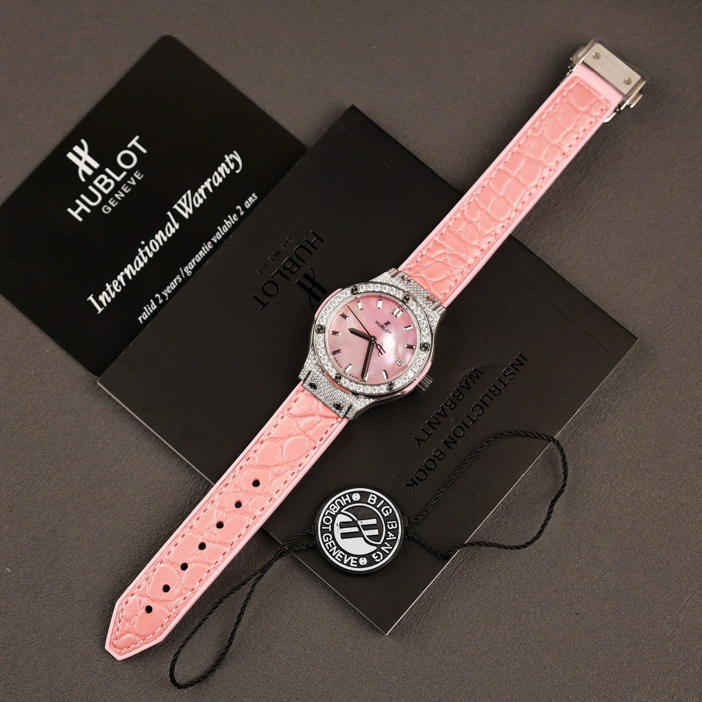 Hublot Classic Fusion Watch Mother Of Pearl Dial + Moissanite Diamonds 33mm