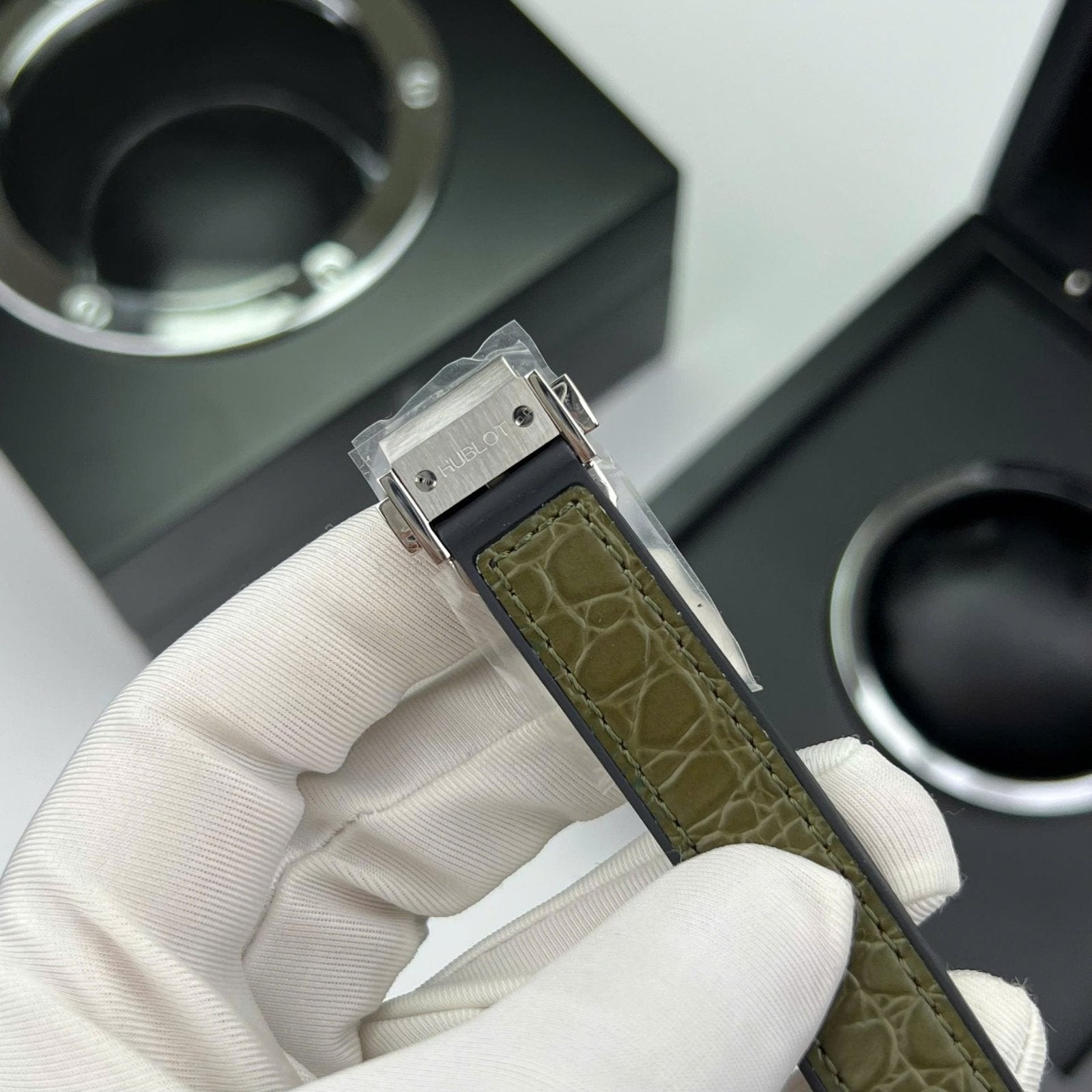 Hublot Classic Fusion Titanium Green  Watch Moissanite Diamonds 33mm