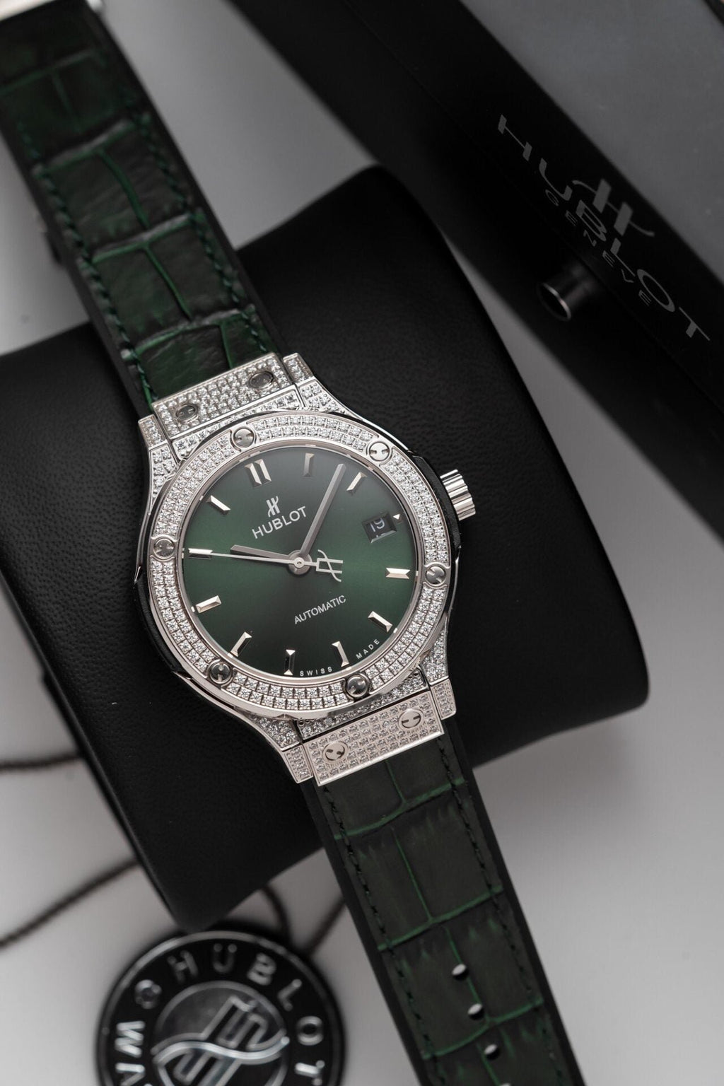 Hublot Classic Fusion Titanium Green Full Diamond Watch 38mm