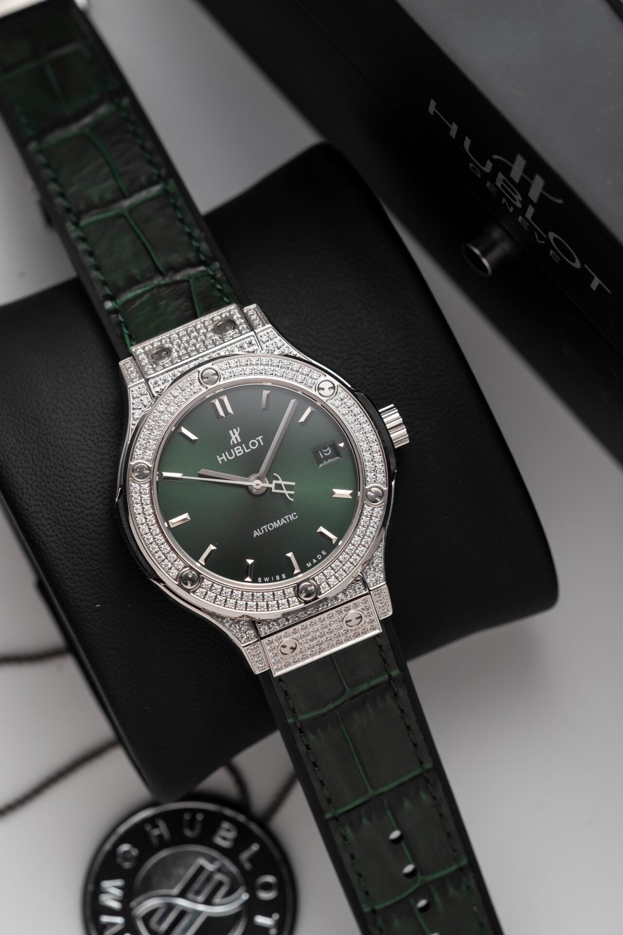 Hublot Classic Fusion Titanium Green Full Diamond Watch 38mm