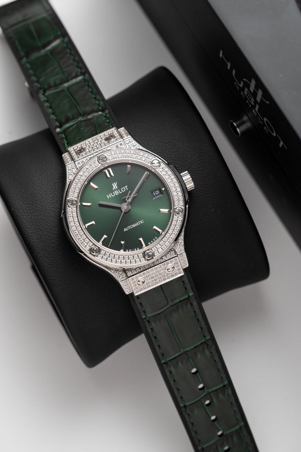 Hublot Classic Fusion Titanium Green Full Diamond Watch 38mm