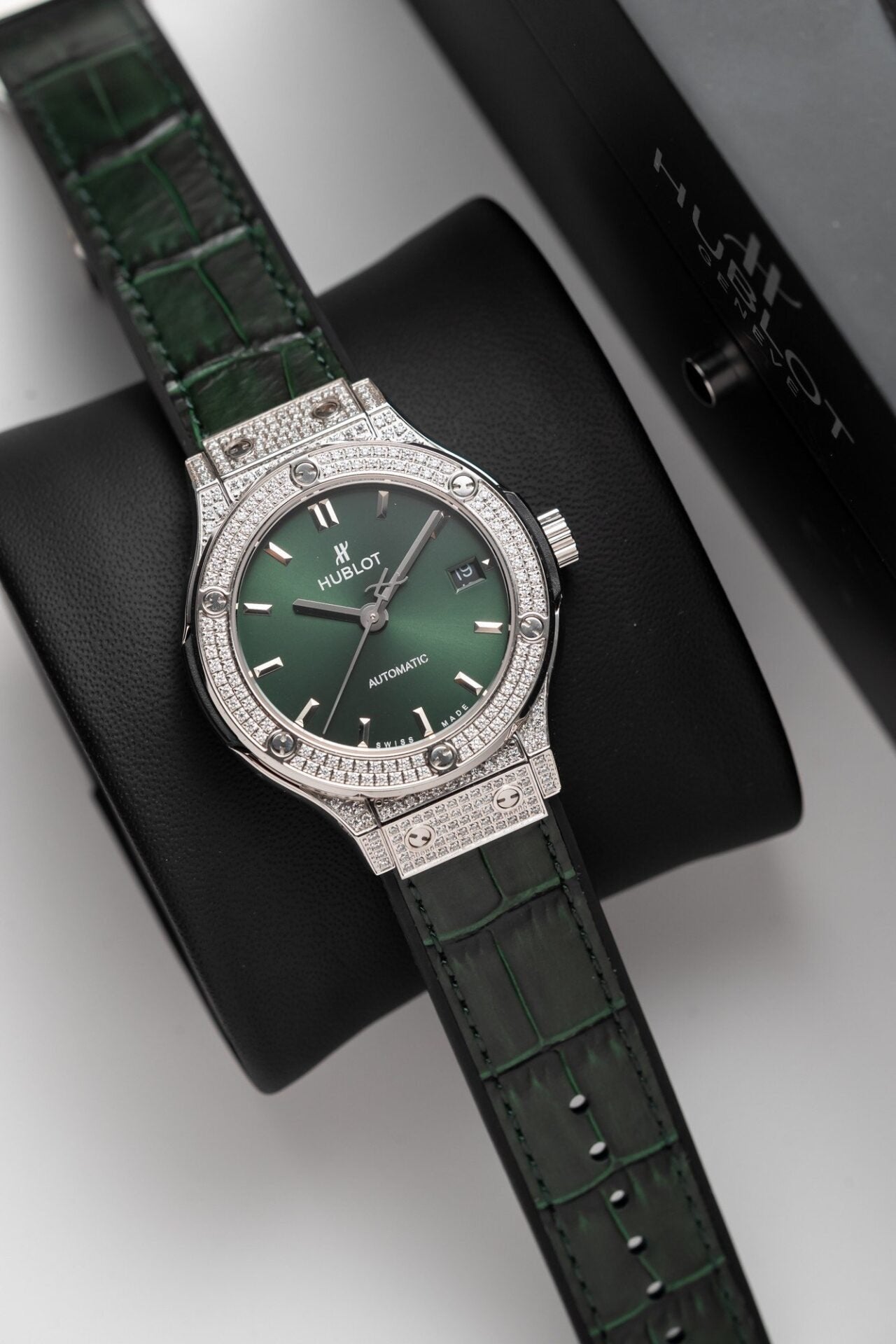 Hublot Classic Fusion Titanium Green Full Diamond Watch 38mm