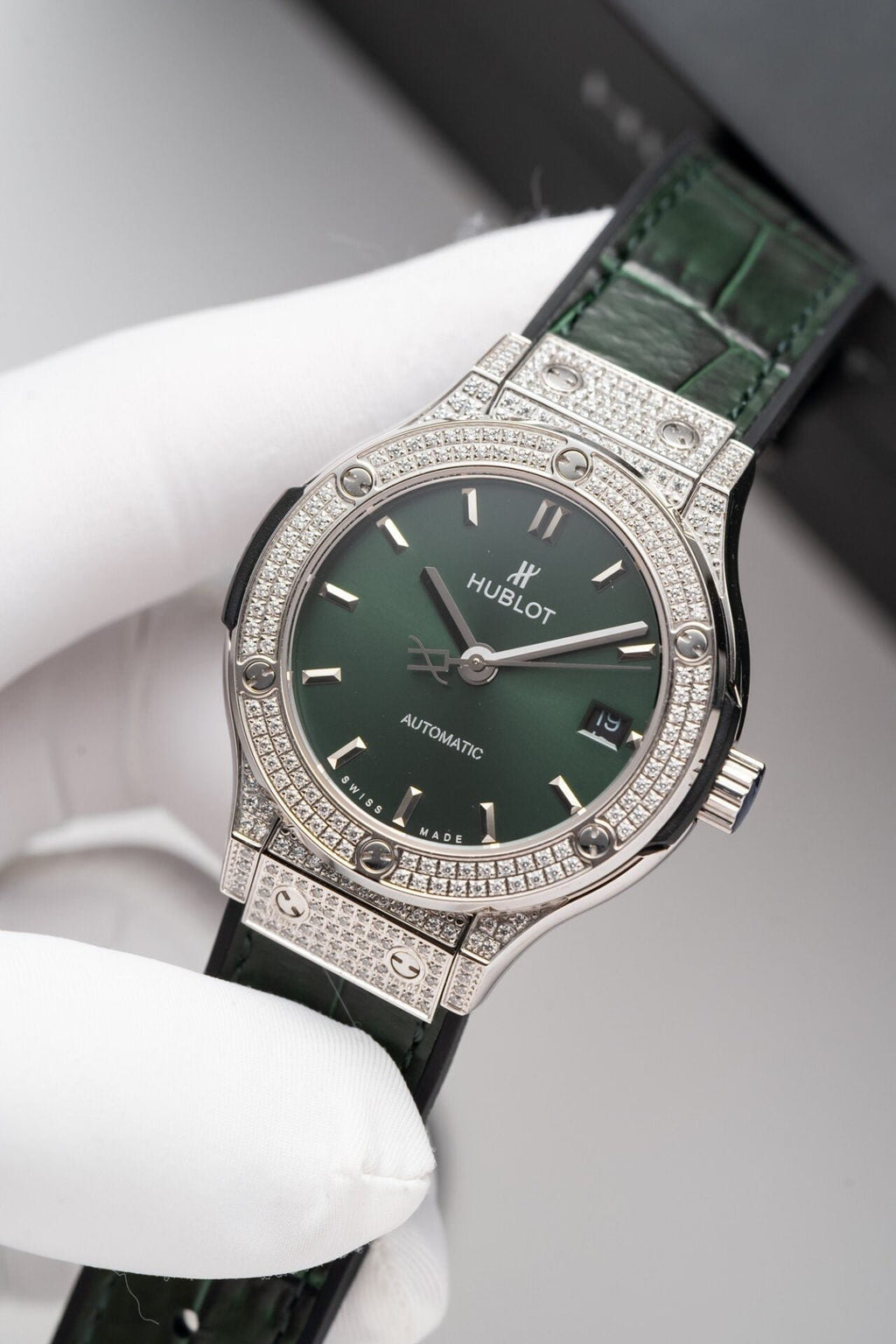 Hublot Classic Fusion Titanium Green Full Diamond Watch 38mm