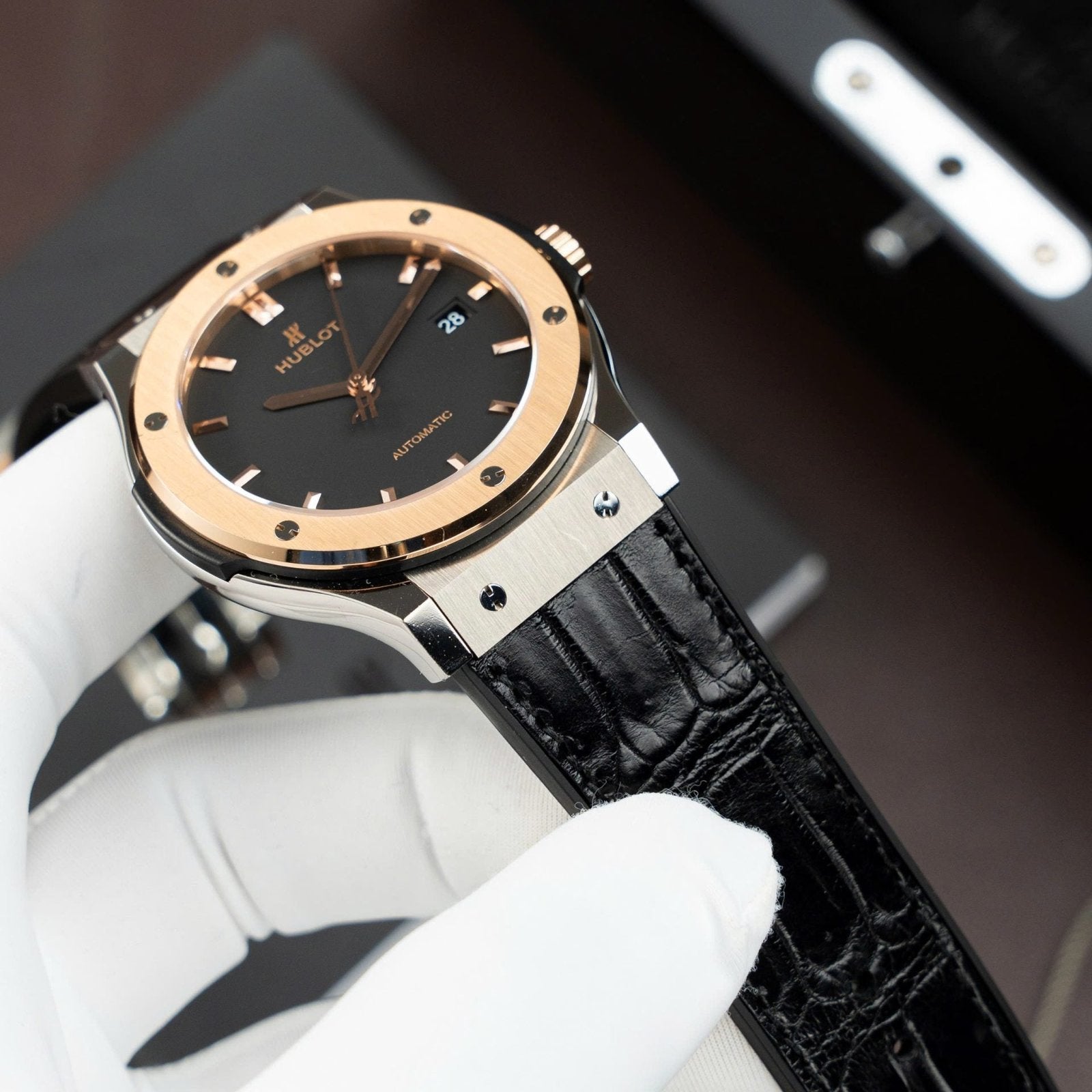 Hublot Classic Fusion Titanium King Gold  Watch Movement SW300 Crocodile Leather Strap 42mm
