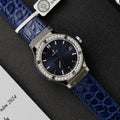 Hublot Classic Fusion Titanium Dial Blue  Watch Moissanite Diamonds 33mm