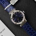 Hublot Classic Fusion Titanium Dial Blue  Watch Moissanite Diamonds 33mm