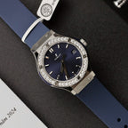 Hublot Classic Fusion Titanium Dial Blue  Watch Moissanite Diamonds 33mm
