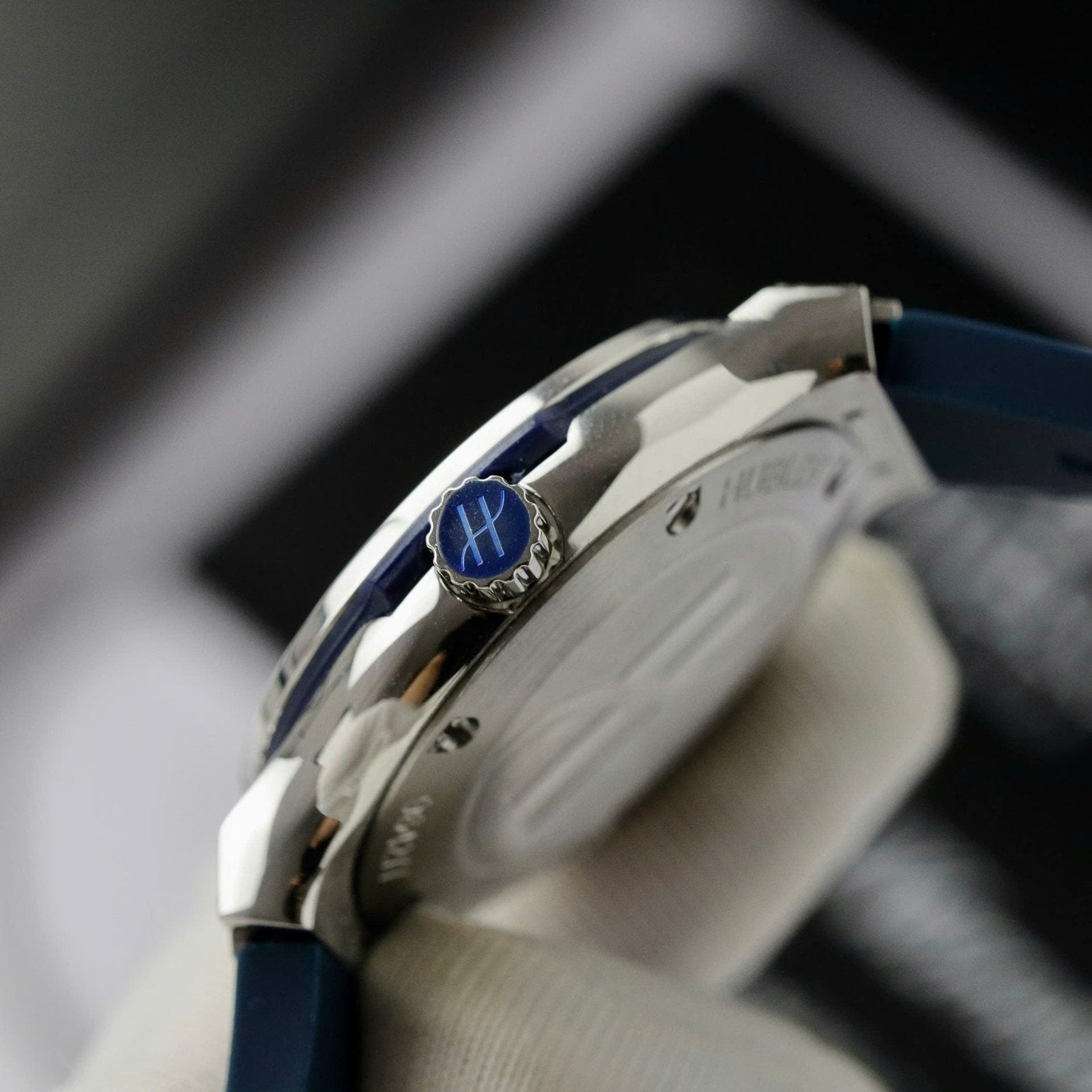 Hublot Classic Fusion Titanium Dial Blue  Watch Moissanite Diamonds 33mm