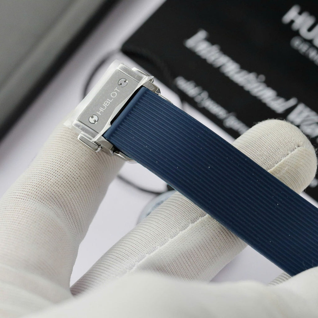 Hublot Classic Fusion Titanium Dial Blue  Watch Moissanite Diamonds 33mm