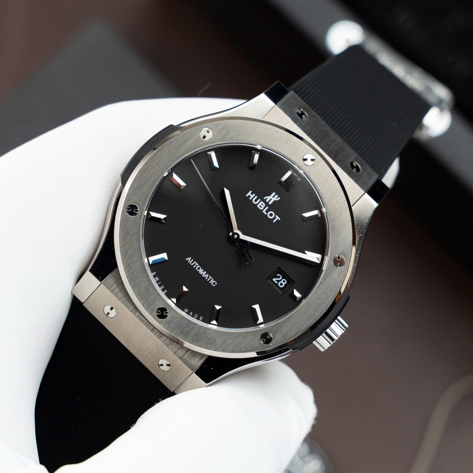 Hublot Classic Fusion Titanium Dial Black Watch Movement SW300 Rubber Strap 42mm