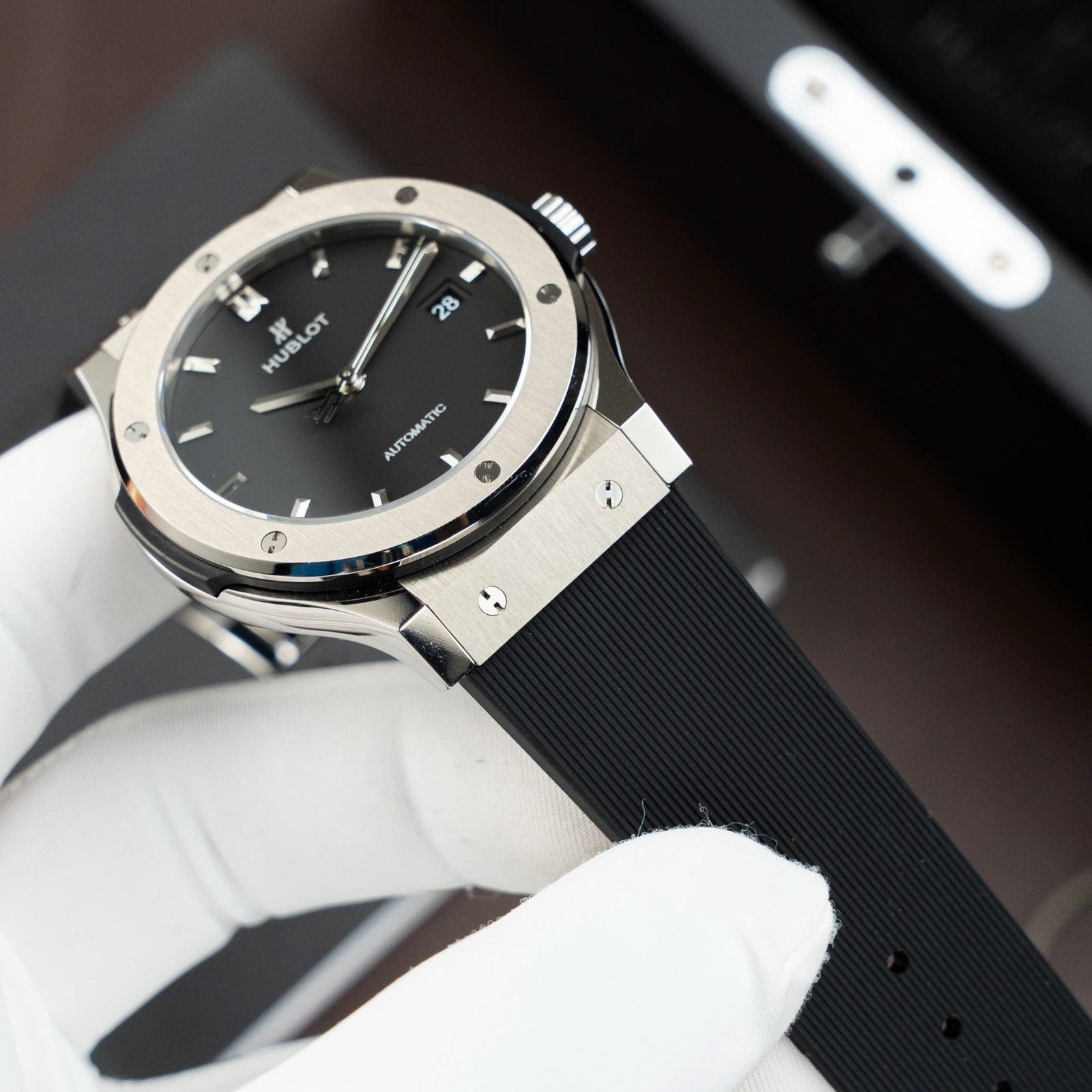 Hublot Classic Fusion Titanium Dial Black Watch Movement SW300 Rubber Strap 42mm