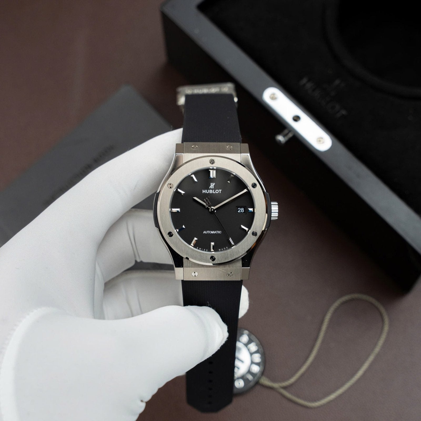 Hublot Classic Fusion Titanium Dial Black Watch Movement SW300 Rubber Strap 42mm
