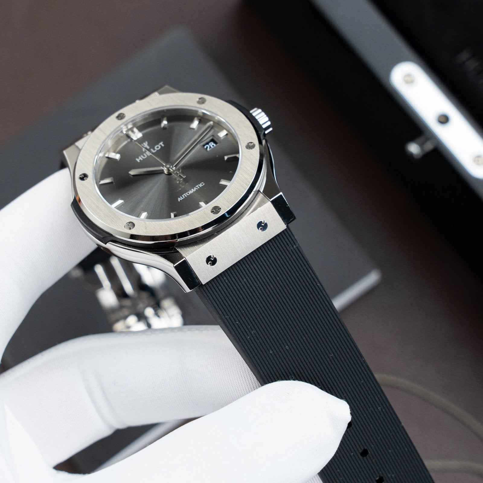 Hublot Classic Fusion Titanium Gray Dial Watch Movement SW300 Rubber Strap 42mm
