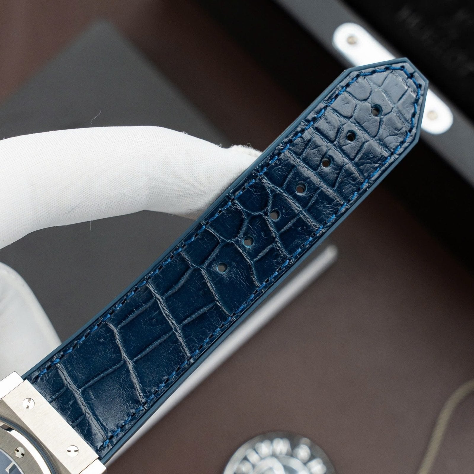 Hublot Classic Fusion Titanium Blue Watch Movement SW300 Crocodile Leather Strap 42mm