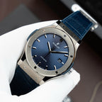 Hublot Classic Fusion Titanium Blue Watch Movement SW300 Crocodile Leather Strap 42mm