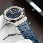 Hublot Classic Fusion Titanium Blue Watch Movement SW300 Crocodile Leather Strap 42mm