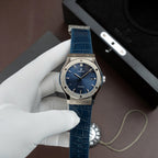 Hublot Classic Fusion Titanium Blue Watch Movement SW300 Crocodile Leather Strap 42mm