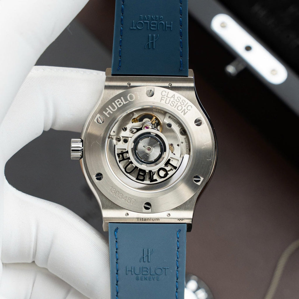 Hublot Classic Fusion Titanium Blue Watch Movement SW300 Crocodile Leather Strap 42mm