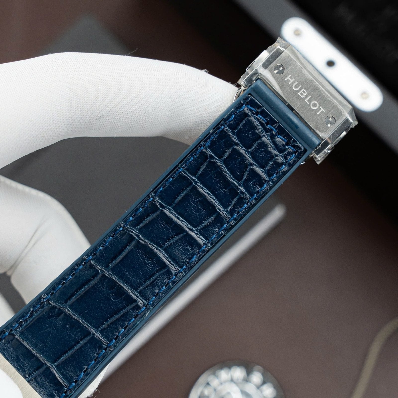 Hublot Classic Fusion Titanium Blue Watch Movement SW300 Crocodile Leather Strap 42mm