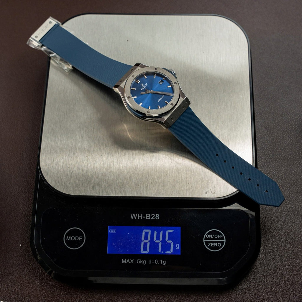 Hublot Classic Fusion Titanium Blue Watch Movement SW300 Rubber Strap 42mm