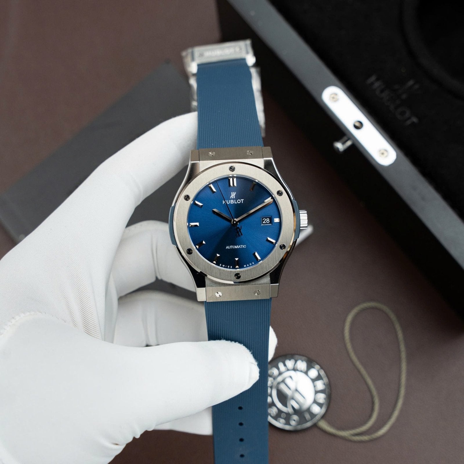 Hublot Classic Fusion Titanium Blue Watch Movement SW300 Rubber Strap 42mm