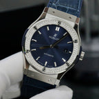 Hublot Classic Fusion Titanium Bezel Diamonds Blue Color Watch 42mm
