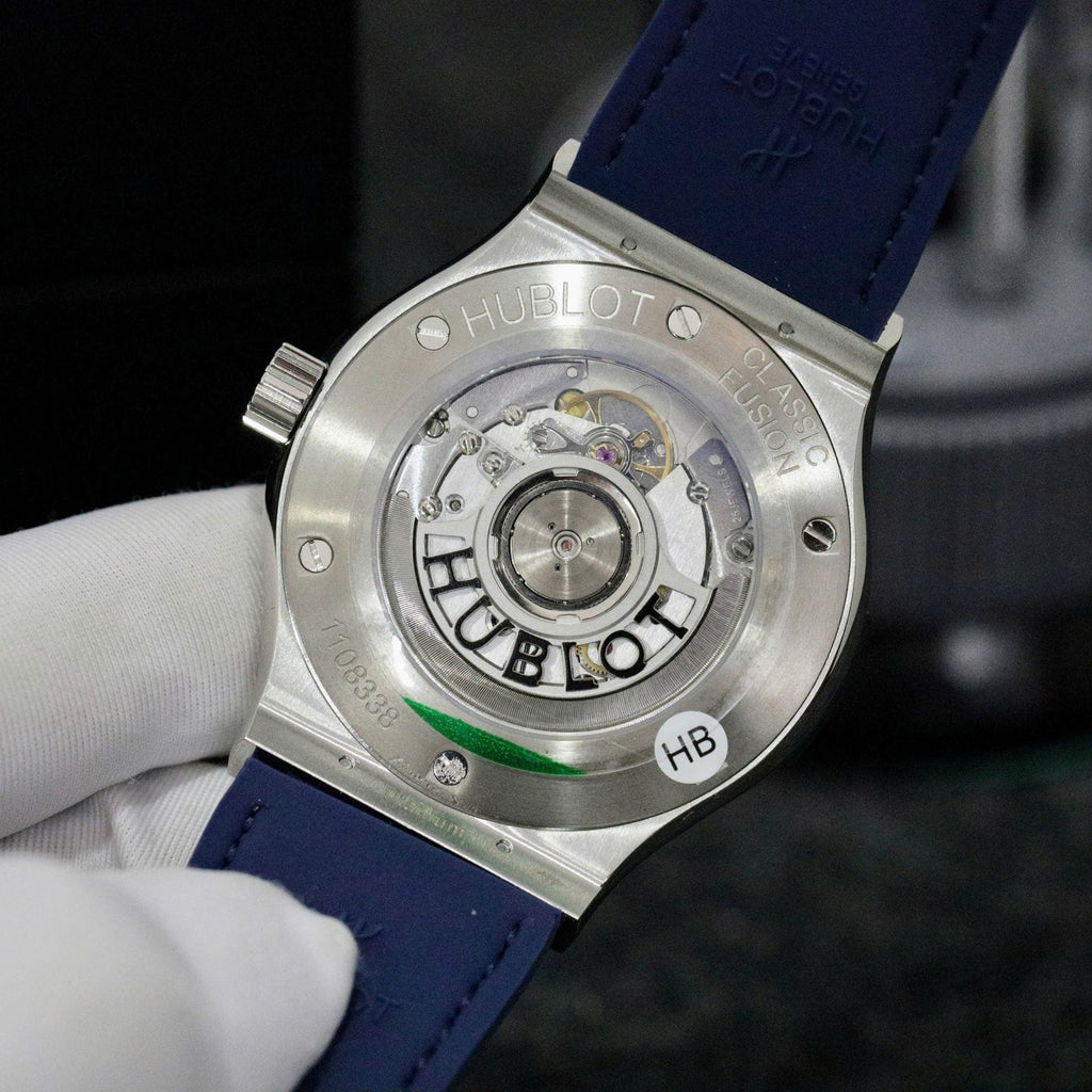 Hublot Classic Fusion Titanium Blue Dial Bezel Diamonds Watch 42mm