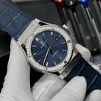 Hublot Classic Fusion Titanium Blue Dial Bezel Diamonds Watch 42mm