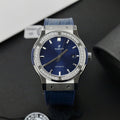 Hublot Classic Fusion Titanium Watch Blue Dial Moissanite Diamonds 42mm