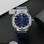 Hublot Classic Fusion Titanium Watch Blue Dial Moissanite Diamonds 42mm