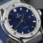 Hublot Classic Fusion Titanium Watch Blue Dial Moissanite Diamonds 42mm