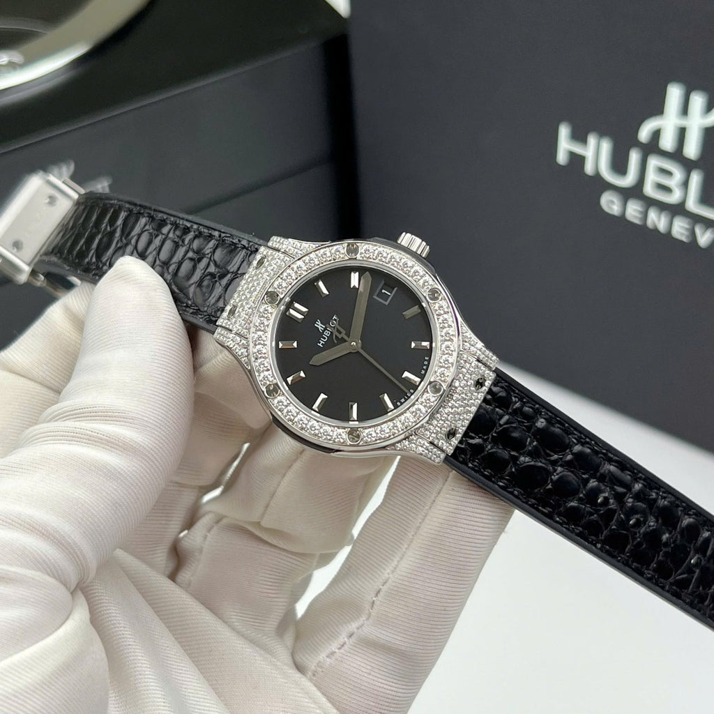 Hublot Classic Fusion Titanium Watch Black Moissanite Diamonds 33mm