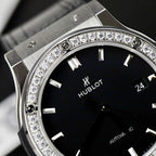 Hublot Classic Fusion Titanium Watch Black Dial  Moissanite Diamonds 42mm