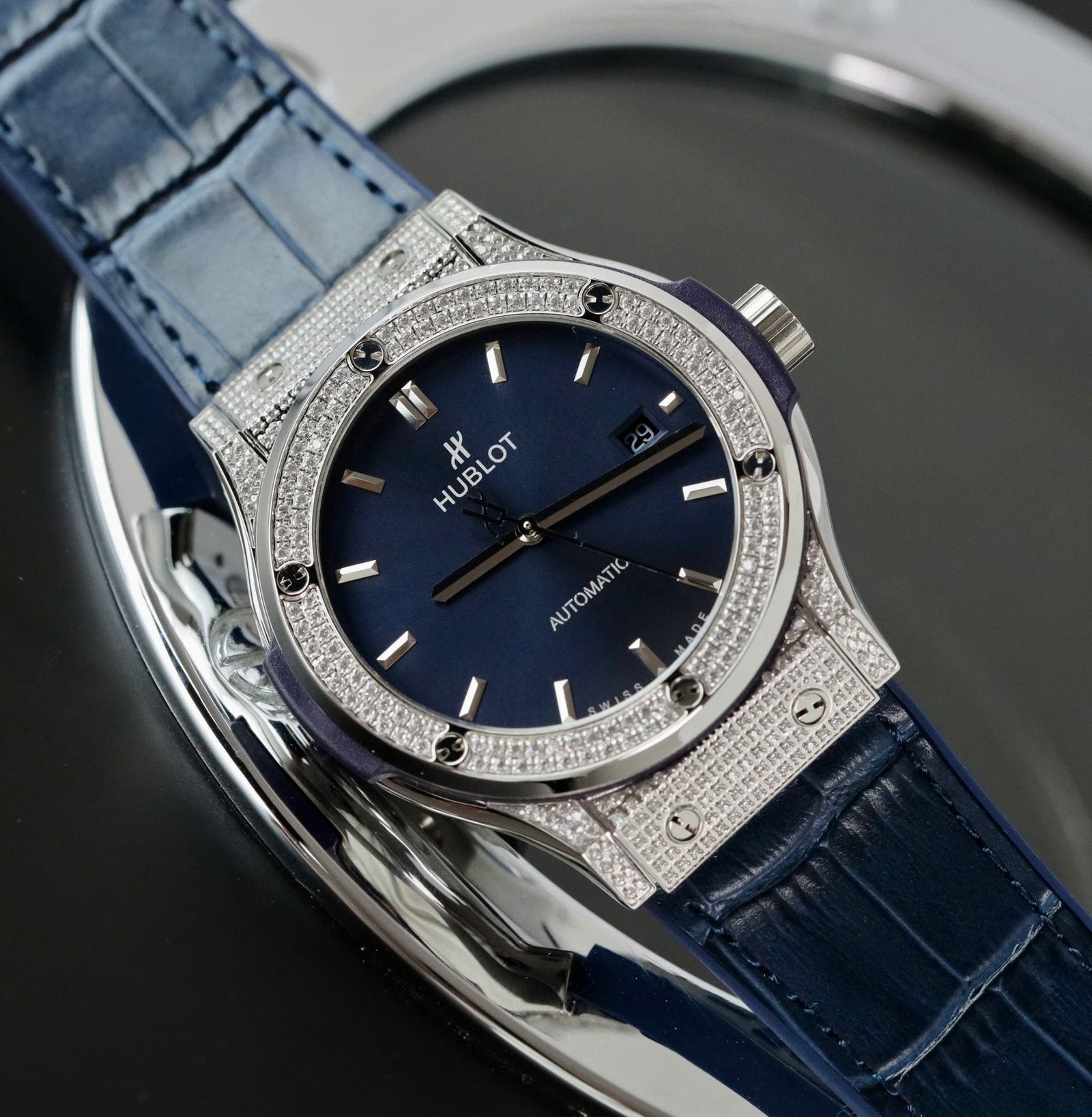 Hublot Classic Fusion Titanium Watch Blue Dial Diamonds 42mm