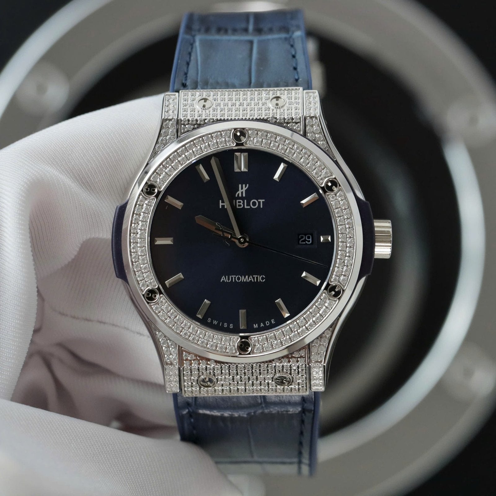 Hublot Classic Fusion Titanium Watch Blue Dial Diamonds 42mm