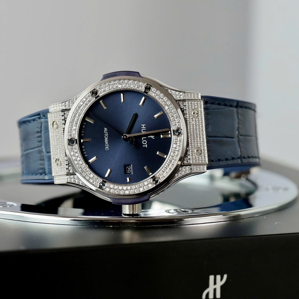 Hublot Classic Fusion Titanium Watch Blue Dial Diamonds 42mm