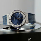 Hublot Classic Fusion Titanium Watch Blue Dial Diamonds 42mm