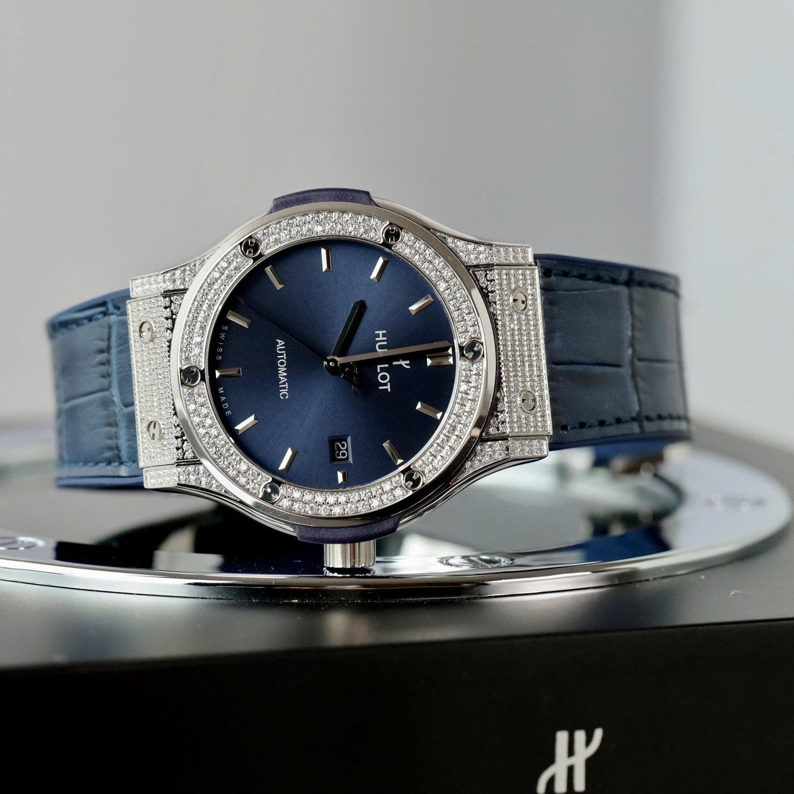 Hublot Classic Fusion Titanium Watch Blue Dial Diamonds 42mm