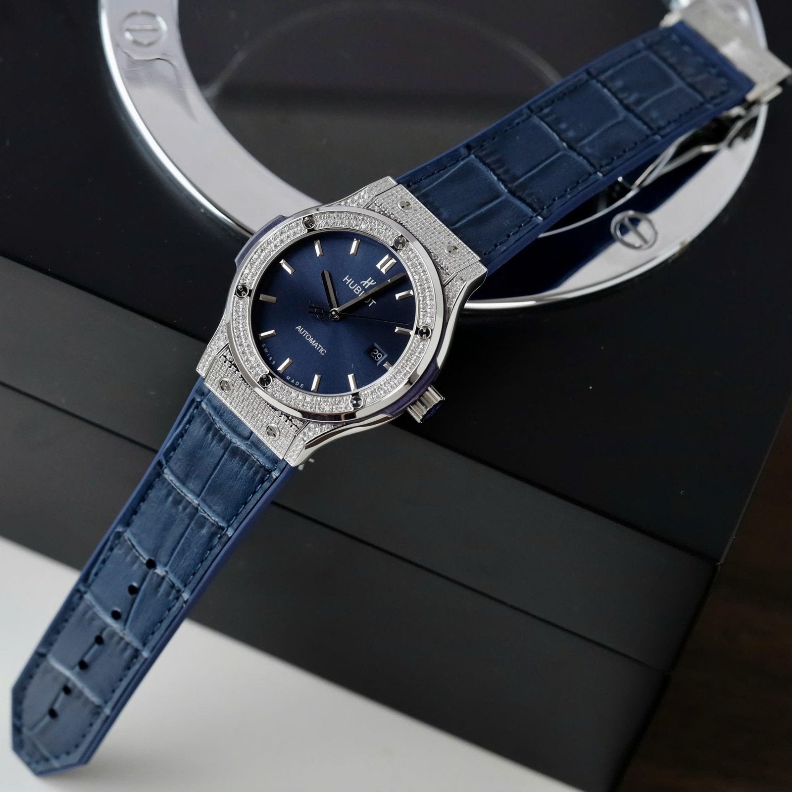 Hublot Classic Fusion Titanium Watch Blue Dial Diamonds 42mm