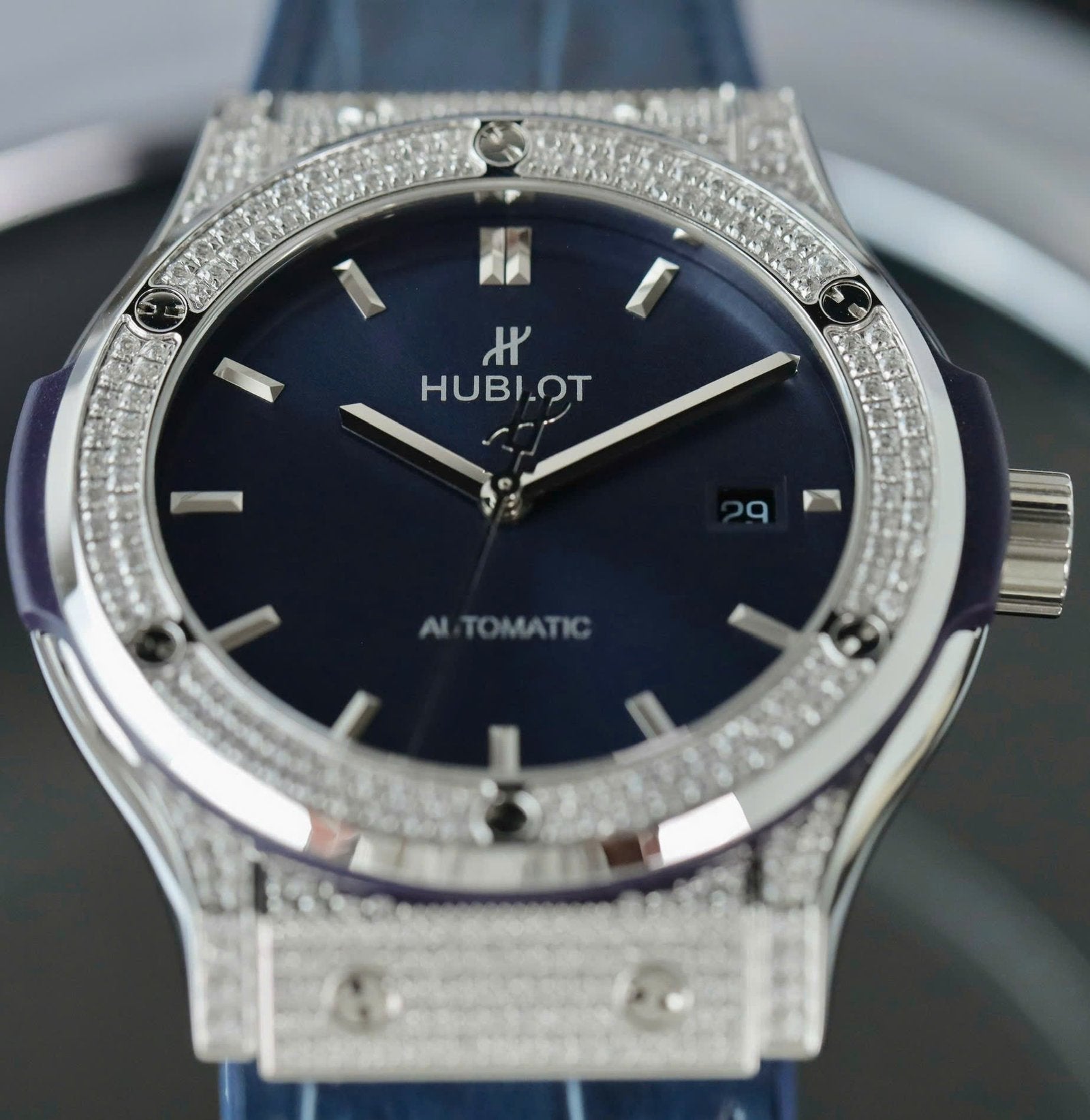 Hublot Classic Fusion Titanium Watch Blue Dial Diamonds 42mm