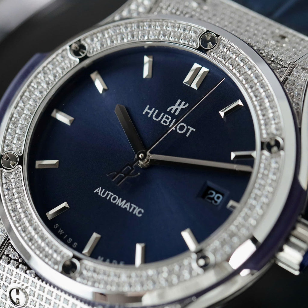 Hublot Classic Fusion Titanium Watch Blue Dial Diamonds 42mm