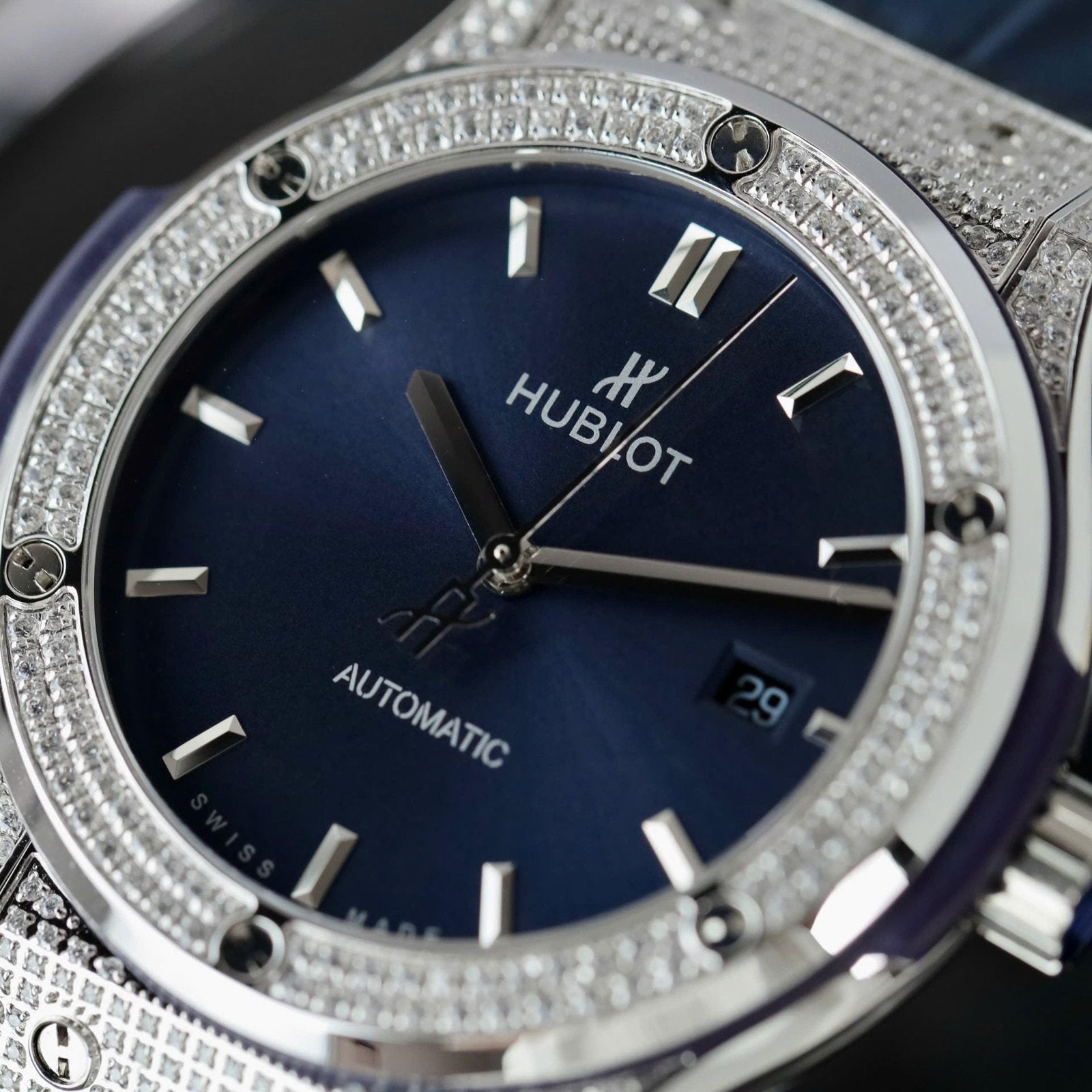 Hublot Classic Fusion Titanium Watch Blue Dial Diamonds 42mm