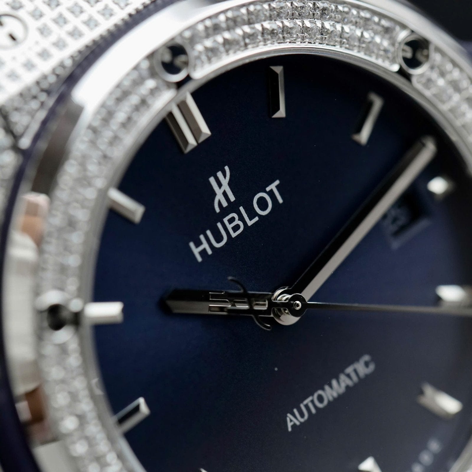 Hublot Classic Fusion Titanium Watch Blue Dial Diamonds 42mm