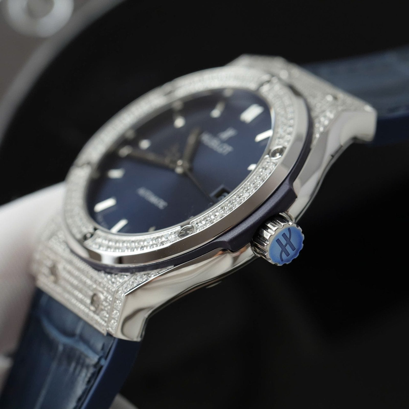 Hublot Classic Fusion Titanium Watch Blue Dial Diamonds 42mm