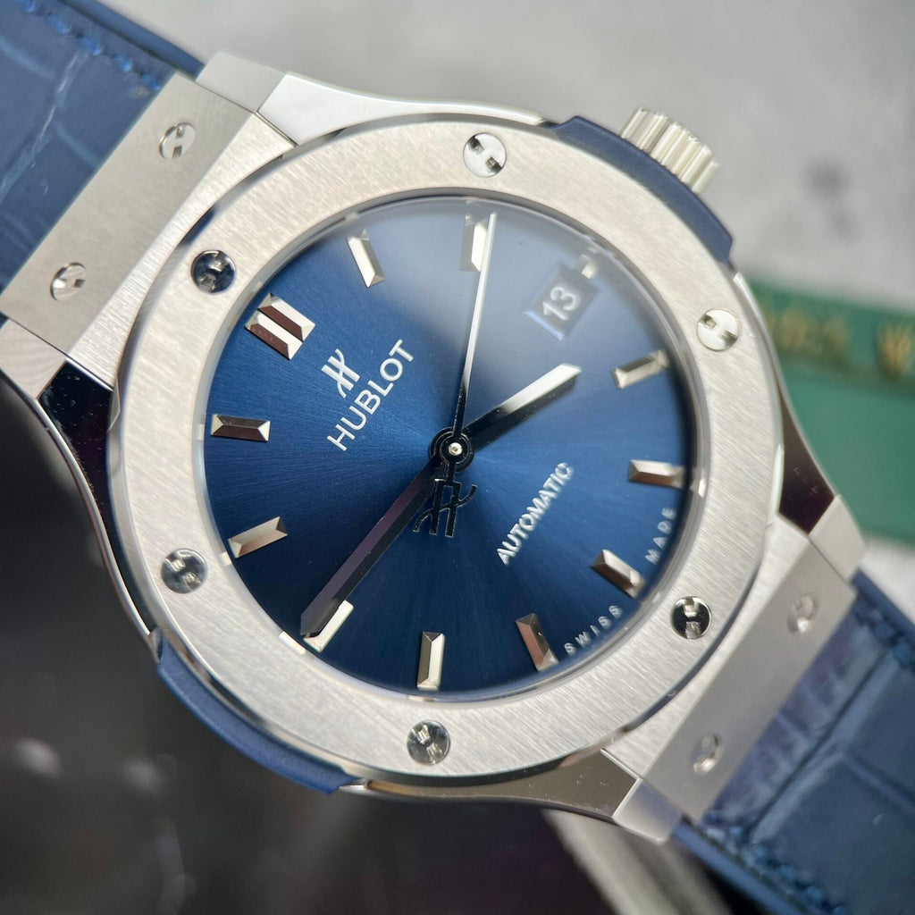 Hublot Classic Fusion Titanium Watch Blue Leather Strap 38mm