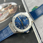 Hublot Classic Fusion Titanium Watch Blue Leather Strap 38mm